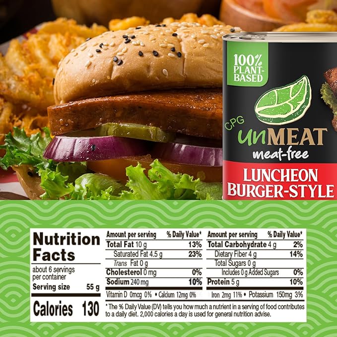 unMEAT Plant Based Meat | Easy to Prepare Plant Based Protein | Vegan Meat with Less Calories, Burger Style Luncheon Meat, (Pack of 12)