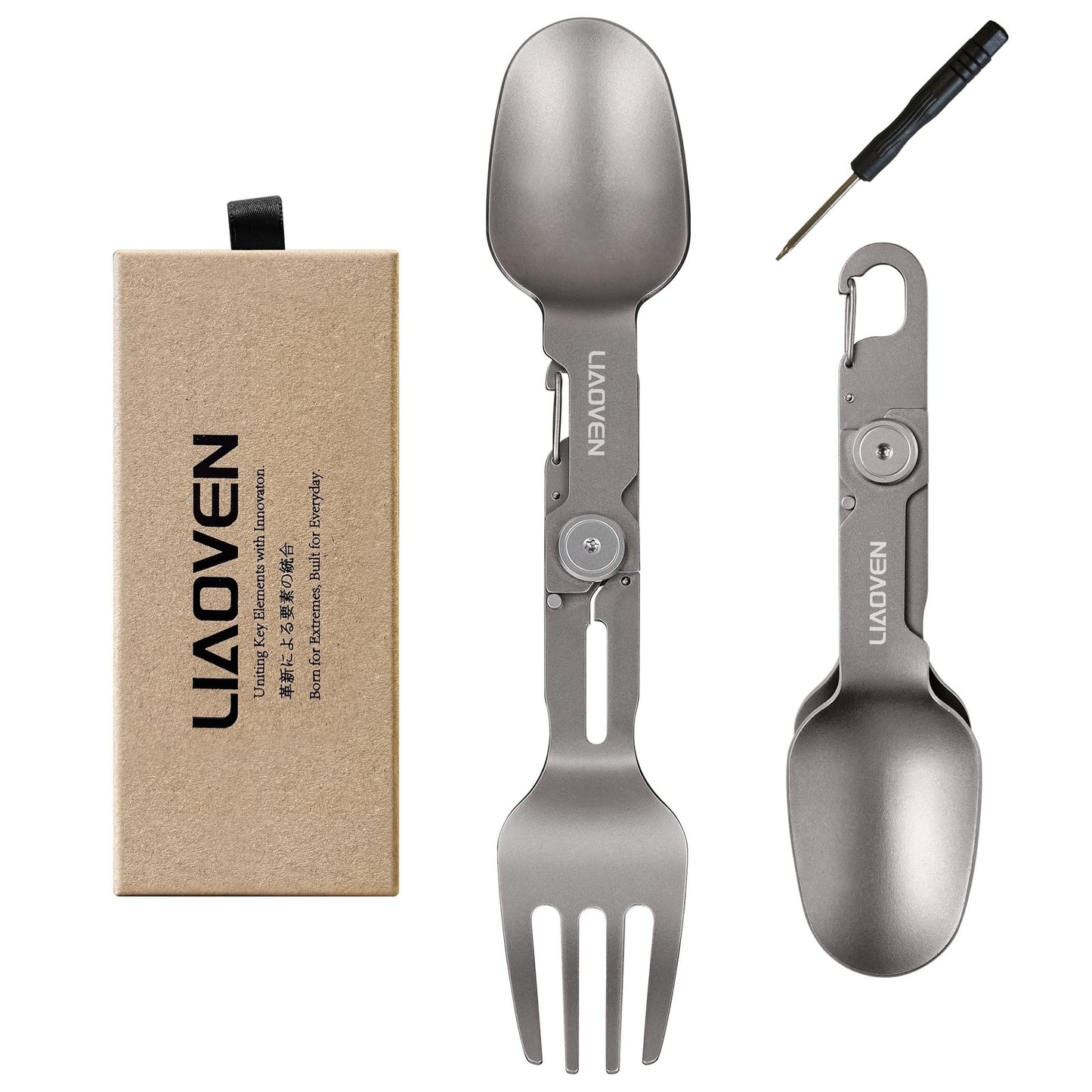 LIAOVEN Titanium Spork 3 in 1 Folding Camping Fork and Spoon, Ultralight Camping Utensil with