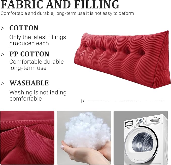 13 lbs Thickened Wedge Pillow Headboard Body Positioner Triangular Reading Pillow Bed Bolster Pillow for Sitting in Bedwith Removable Cover Backrest Red California King
