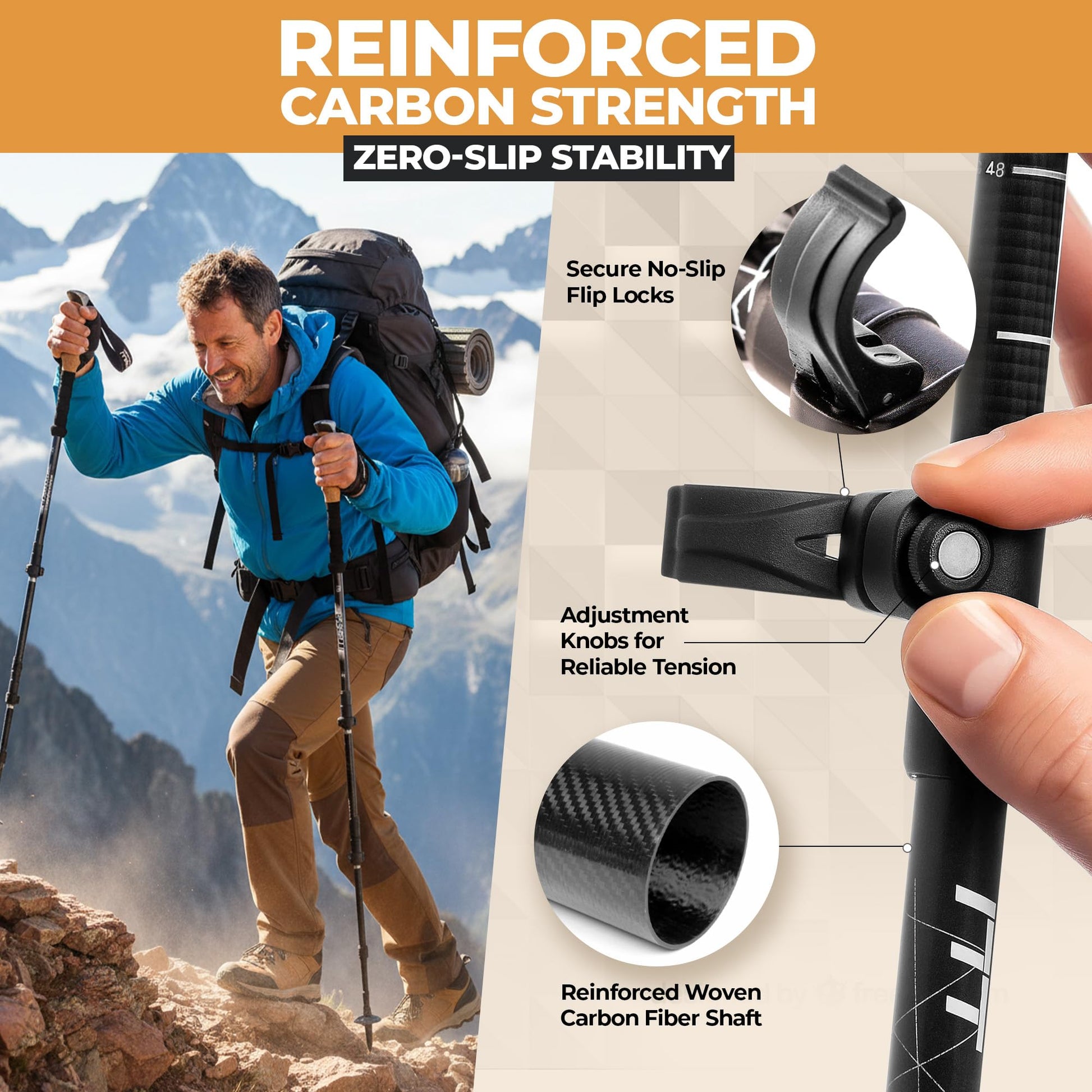Foxelli Carbon Fiber Trekking Poles – Lightweight Collapsible Hiking Poles with Cork Grips, Quick