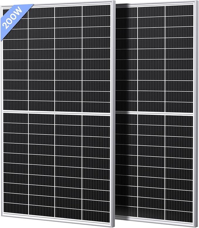 N-Type 16BB 400W Bifacial Solar Panel, 2Pcs 200 Watt Solar Panel 12V, 25% High Efficiency Monocrystalline PV Module,for RV Van Trailer Camper Marine Rooftop Home Off Grid (200w 2-Pack Silver)