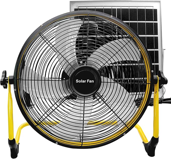 14 Inch Portable Rechargeable Fan,15600mAh Battery Powered,Camping Fan with Solar Panel,360 Vertical Tilt,Solar Powered Fan for Outside,Travel,Chicken Coop,Dog House,Shed,Greenhouse