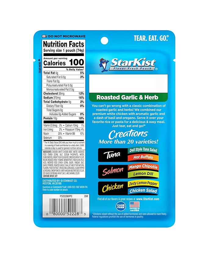 StarKist Chicken Creations, Roasted Garlic & Herb - 2.6 oz Pouch, Pack of 12