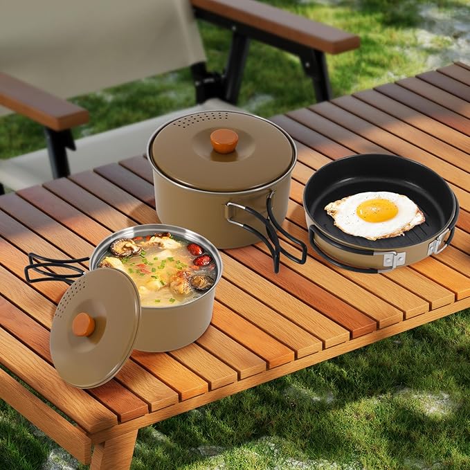 Camping Cookware Set, Camping Cooking Set,304 Stainless Steel Camping Pots &Frying Pan Set,Campfire Cooking Equipment with Storage Bag for Camping,Household, Hiking, Beach Trips