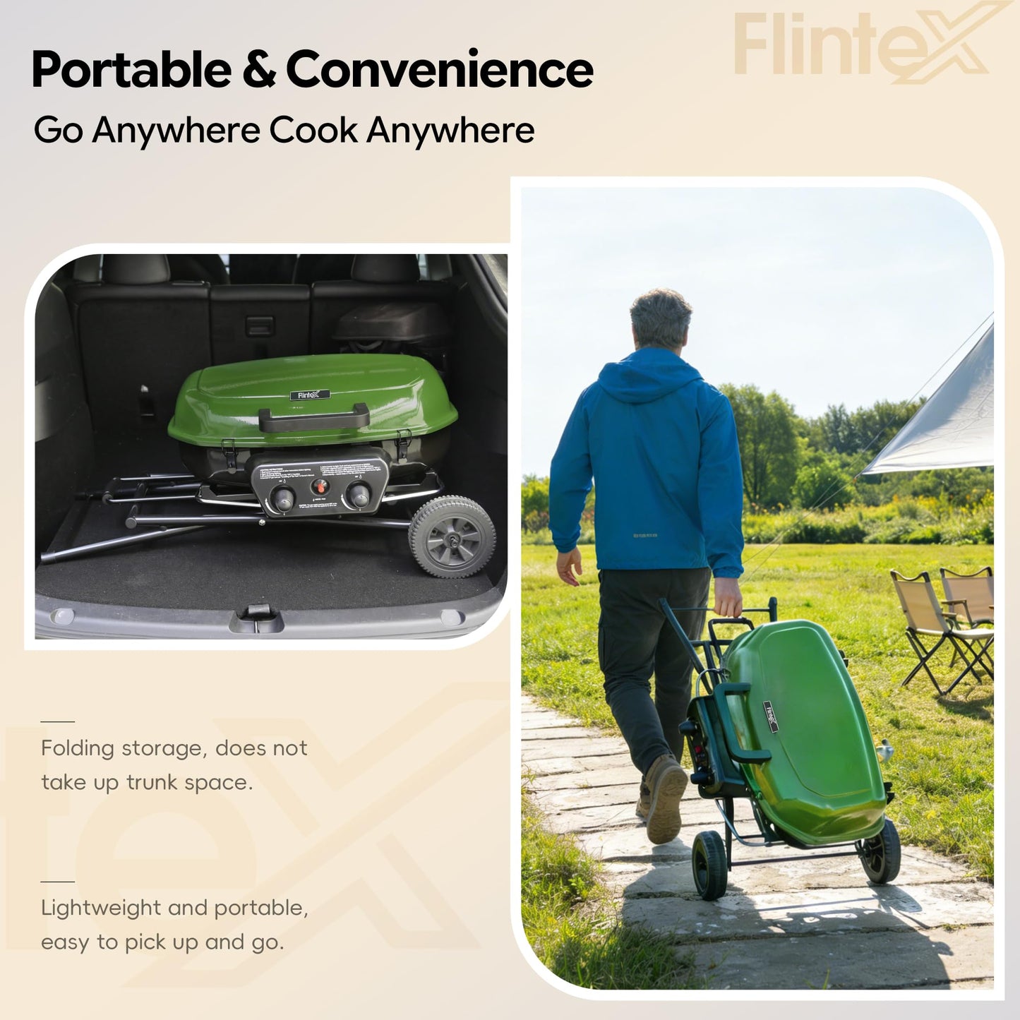 Flintex Portable Propane Gas Grill, 2-Burner Foldable Grill, 340 sq.in.