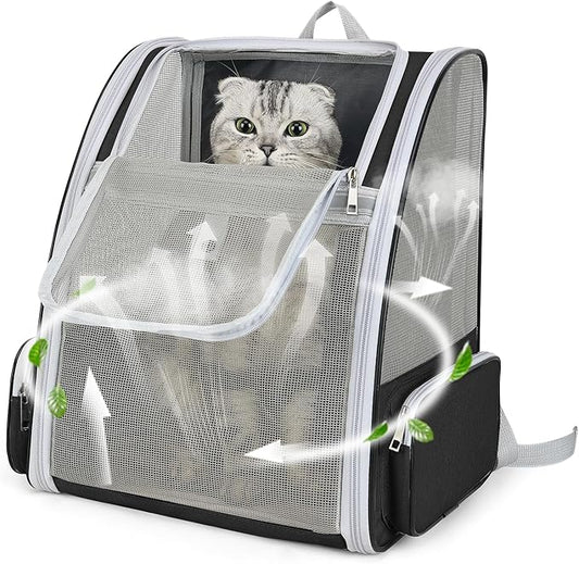 Cat Backpack Carrier Large Pet Backpack for Small Dog Medium Cat Puppy Kitten Bunny up to 15lbs, Ventilated Mesh Dog Collapsible Travel Backpack for Hiking Walking Outdoor