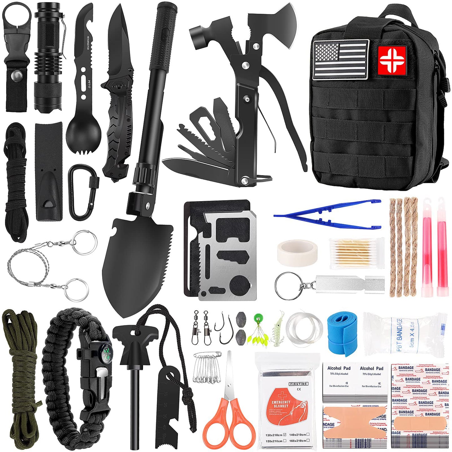 LUXMOM Survival Kit and First Aid Kit, 142Pcs Professional Survival Gear and Supplies Equipment