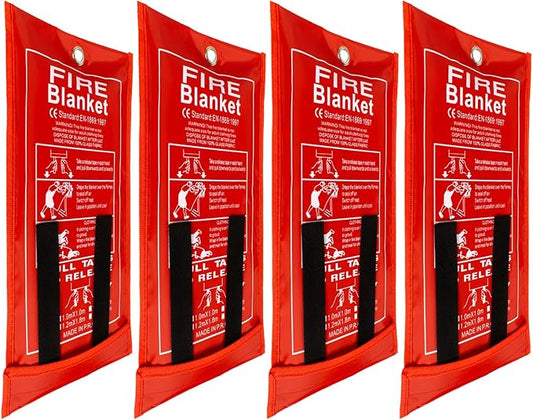 FLASLD 4 Pack Fire Blanket for Home and Kitchen, 40x40 Inch Fiberglass Fire Blankets Emergency for People, Fire Suppression Blankets for School Fireplace Grill Car Office Garage Welding Warehouse
