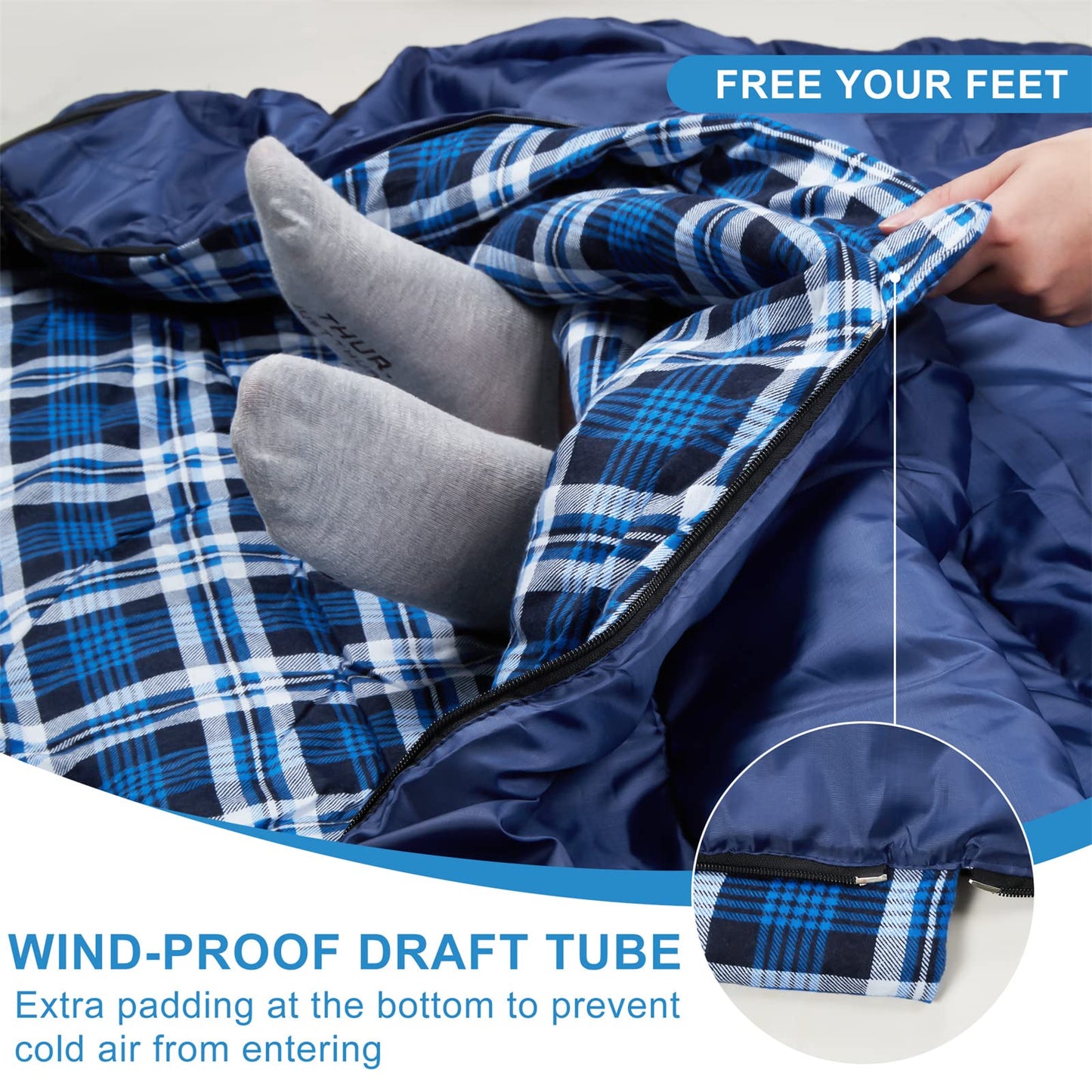 AGEMORE Cotton Flannel Double Sleeping Bag for Camping, Backpacking Or Hiking. Queen Size 2 Person