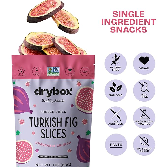 Drybox Freeze Dried Fig Slices | 100% Natural Fruit | Freeze Dried Fig Source | No Sugar & Additives | Healthy Snack & Topping for Beverages or Recipes | Non-GMO, Vegan, Gluten Free, 1 oz 4 pack
