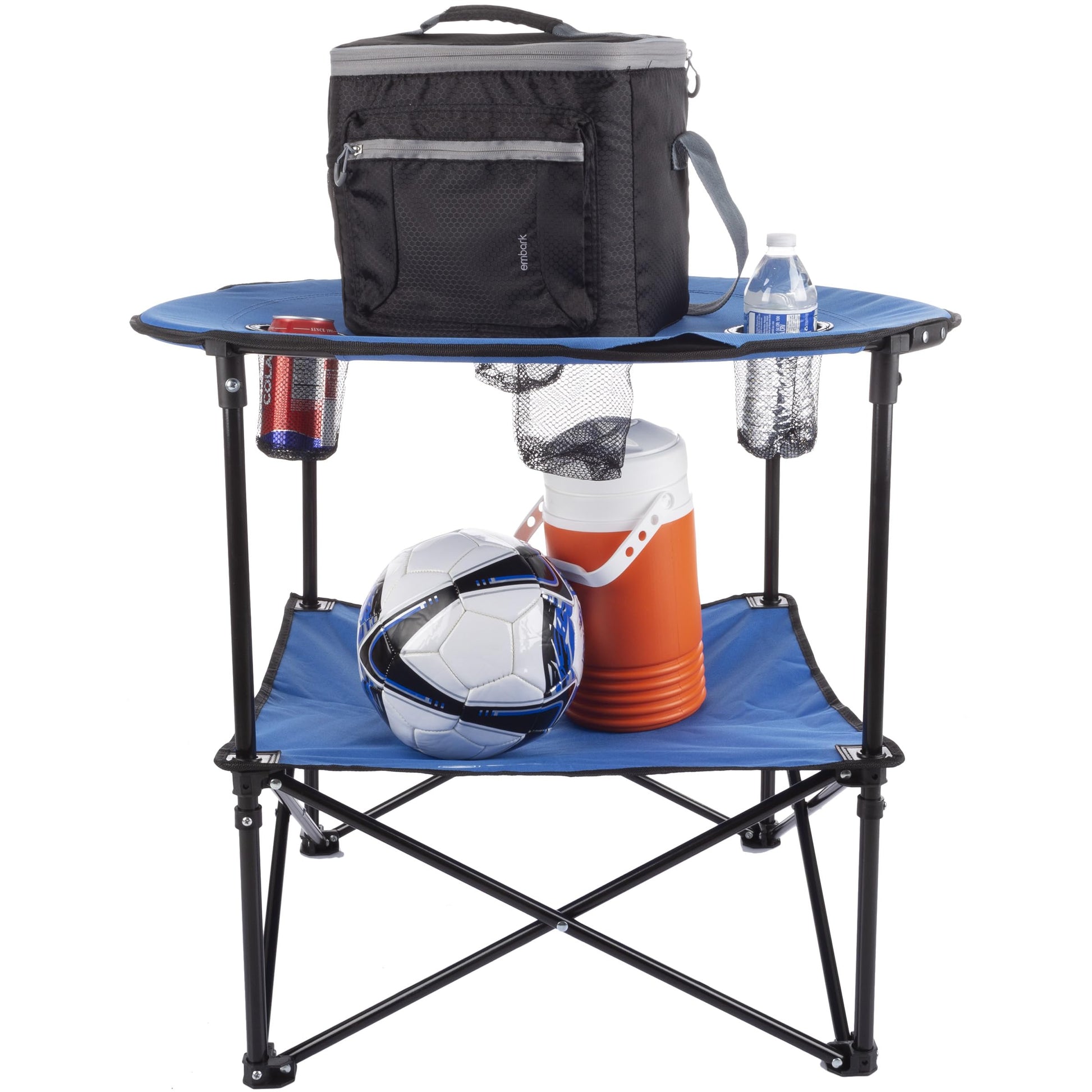 Wakeman Camp Table - Round 2-Tier Folding Table with 4 Cupholders and Carrying Bag - for Camping