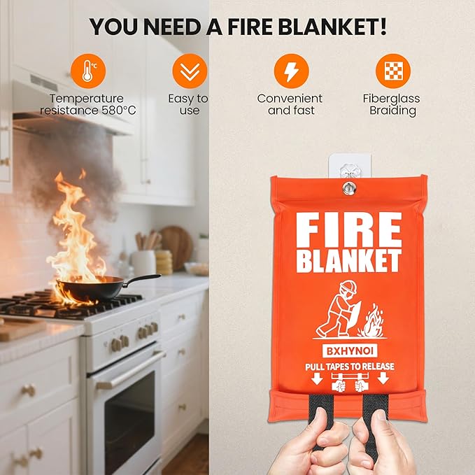 Fire Blanket for Home and Kitchen, 4 Pack 40"x 40" Emergency Fiberglass Fire Blanket with High-Visibility Orange Bag for Car, Camping, Warehouse Fire Survival Safety,