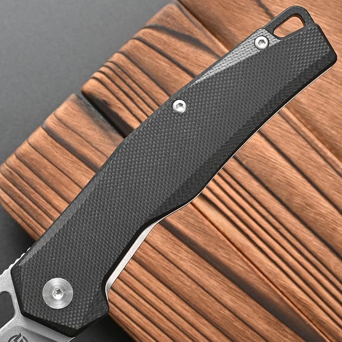 FF21 Folding Pocket Knife,VG10 Steel Blade G10 Handle Full Tang Knife for Outdoor Activities Camping Hunting Fishing(Black)