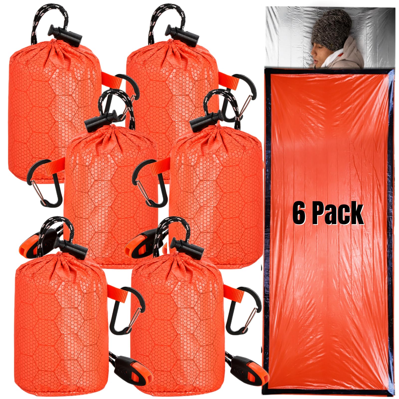 Noamus 6 Pack Emergency Survival Sleeping Bags, Thermal Bivy Sack Blanket, Lightweight Portable