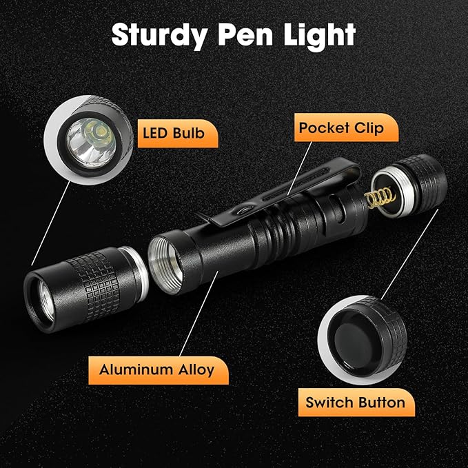 Pen Light Flashlight 10 PCS, LED Pocket Small Flashlight Torch with Clip, Mini Penlight Handheld Insepction Lights for Oudoor Camping Emergency