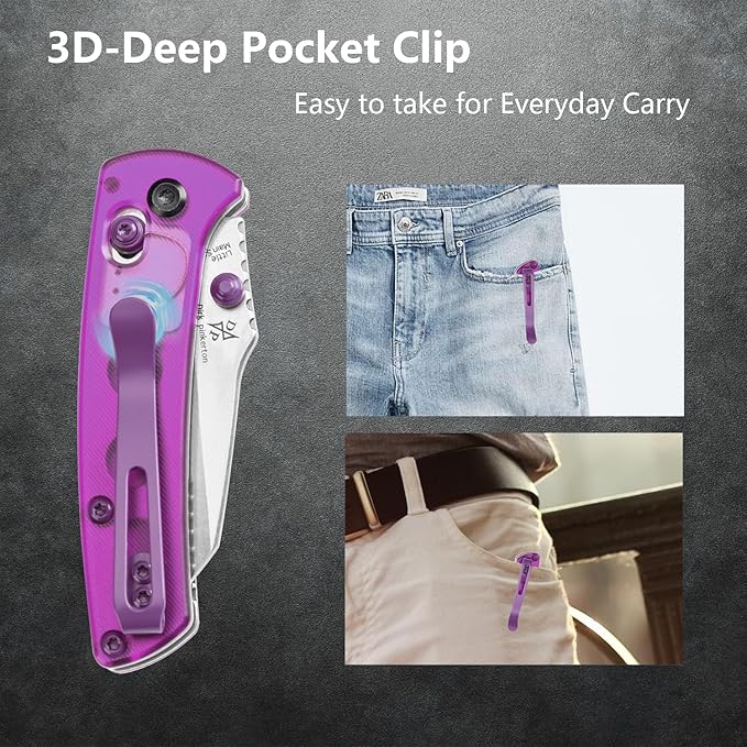 KANSEPT Little Main Street Pocket Folding Knives EDC Axis Lock Camping Knife 2.26'' Stonewashed 154CM Blade Knife with Purple Acrylic Handle for Men Women Everyday Carry T2015V2
