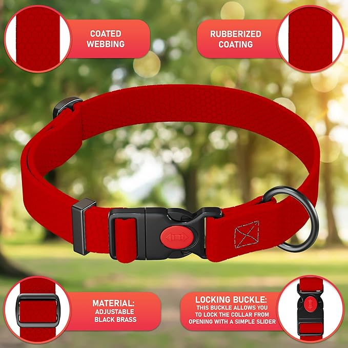 Adjustable Dog Collar with QR Code Dog Tag ID Attached - Made in USA - Honeycomb Waterproof Heavy Duty Dog Collar with Safe Lock Buckle - Odor Proof Pet Collar for Dogs with Strong Zinc D Ring