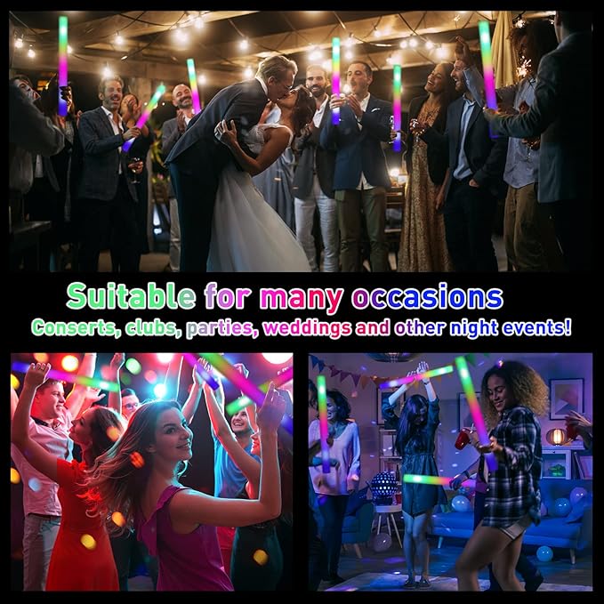 100 Pcs 18.5 inch Foam Glow Sticks Bulk, 4 Color LED Light Foam Sticks, Glow In The Dark Party Supplies, 3 Modes Colorful Flashing for Birthday Wedding Easter Halloween Christmas