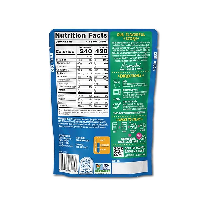 SOMOS Mexican Yellow Rice | Gluten Free, Non-GMO & Microwavable Meals Ready to Eat - Delicious, Healthy & Convenient - Perfect for Burrito Bowls, Tostadas & More | 8.8 oz (Pack of 6)