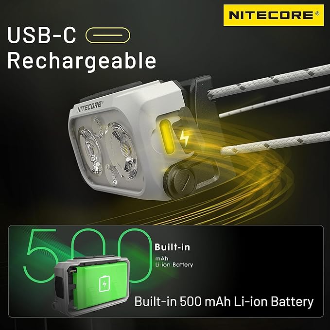 Nitecore NU21 360 Lumen Ultra Lightweight Outdoor Headlamp Dual Beam USB-C Rechargeable Headlight Tag (Black)