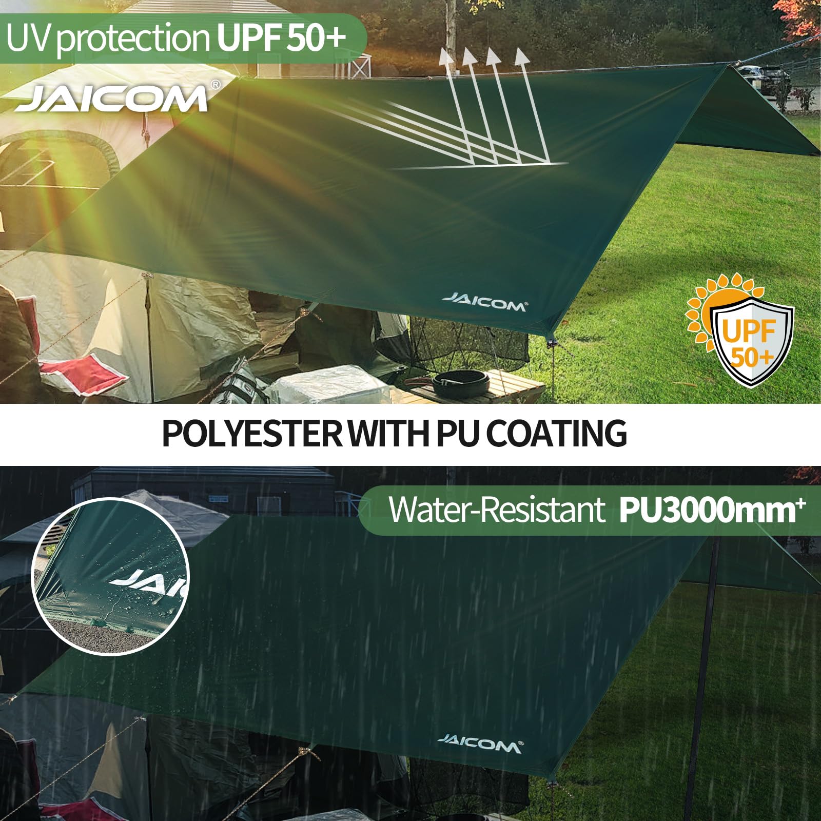 JAICOM Waterproof Camping Tarp - 10X10ft Hammock Rain Fly, Ultralight & Portable & UV Protection