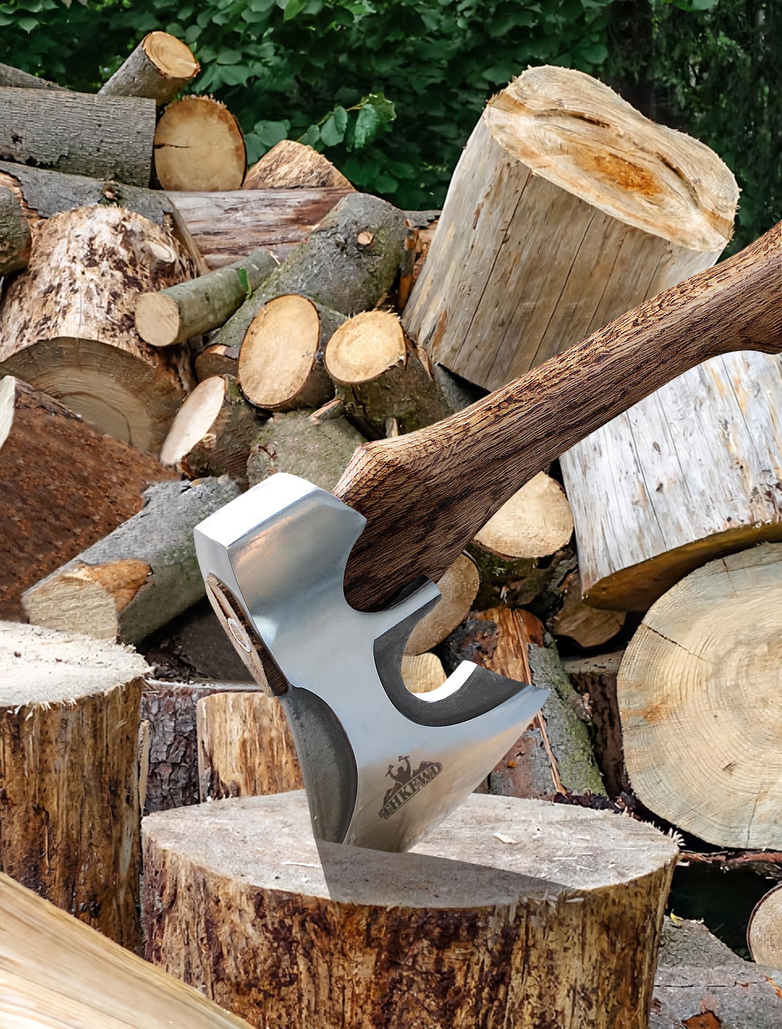Camping Hatchet -Chopping Axe with Leather Sheath, 22.3" Forged Carbon Steel Wood Splitting Axe for