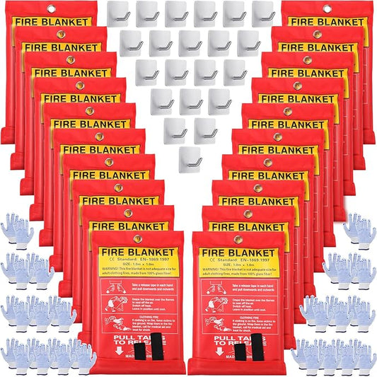 Macarrie 40''x 40'' Fire Blanket Emergency with Hooks and Gloves Fire Suppression Blanket Fiberglass Safety Fireproof Survival for Kitchen Home Camping Picnic Warehouse Car(20 Pack)