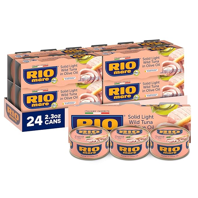 Rio Mare Premium Yellowfin Tuna with a Drizzle of Olive Oil, 2.3 Ounce Can (24 Pack), Italy's No.1 Tuna Brand, Wild Caught, High Protein Canned Tuna, No Draining Required
