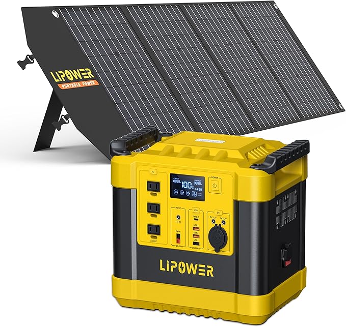 Lipower Solar Generator, 1120Wh Power Station 3 * 1000W AC Outlets(2000W peak), 60W USB-C Output, Generator for Camping, CPAP, Home BackupYellow+1 Solar Panel