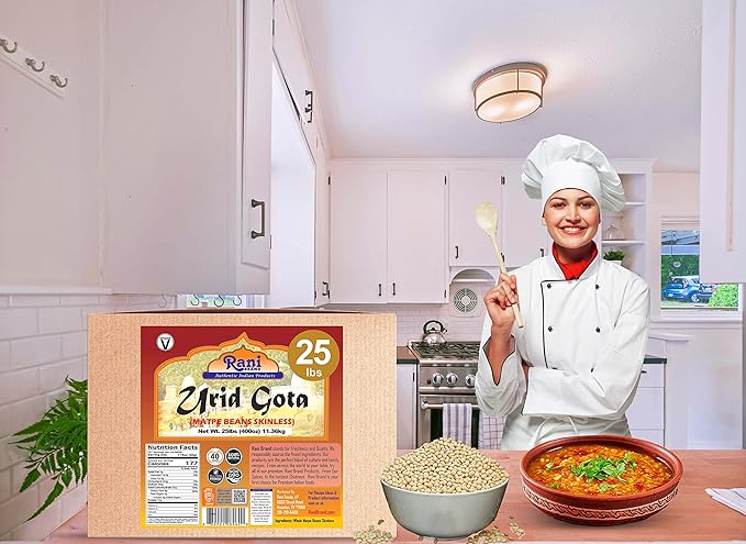 Rani Urid/Urad Gota White (Matpe Beans Skinless) Indian Lentils 400oz (25lbs) 11.36kg Bulk Box ~ All Natural | Gluten Friendly | Non-GMO | Kosher | Vegan | Indian Origin