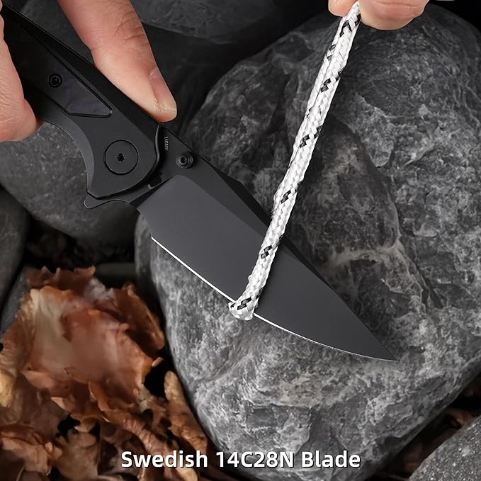 EDC Pocket Knife, 3.6" 14C28N Aluminium With Steel Inlay Handle, Folding Knife for Camping Hiking Hunting Outdoor