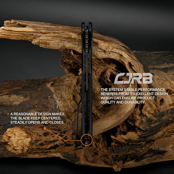 CJRB Frack Pocket Knife, 3.9" AR-RPM9 Steel Blade PVD Coating Frag Pattern Steel Handle EDC Knife, Button Lock Knife for Outdoor Camping Gift, Black (J1931)