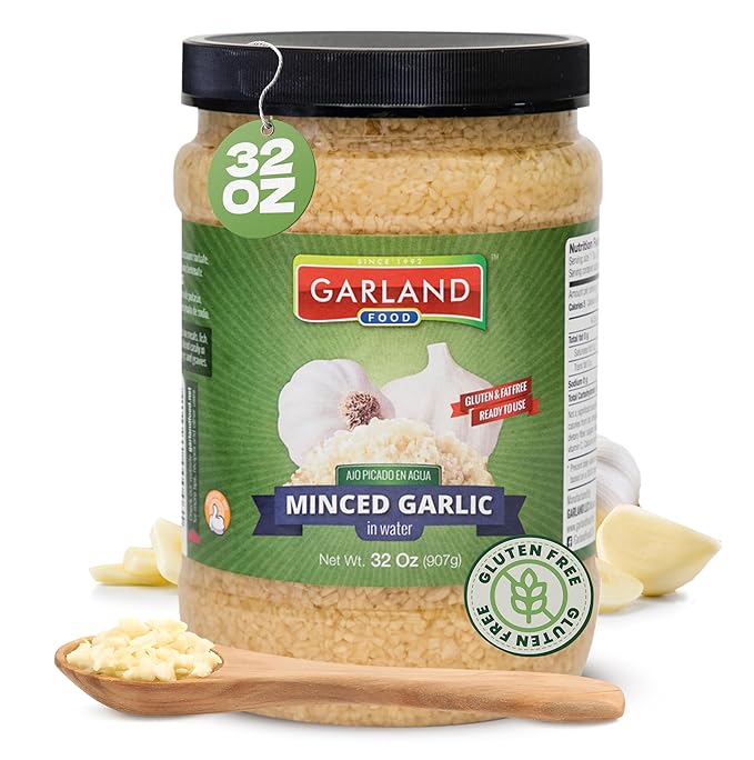 Garland Food Minced Garlic in Water 32 oz ??Made in the USA - Minced Garlic in Jar for Fresh Flavor, Time-Saving Prep, and Versatile Uses in Every Dish