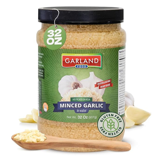 Garland Food Minced Garlic in Water 32 oz ??Made in the USA - Minced Garlic in Jar for Fresh Flavor, Time-Saving Prep, and Versatile Uses in Every Dish