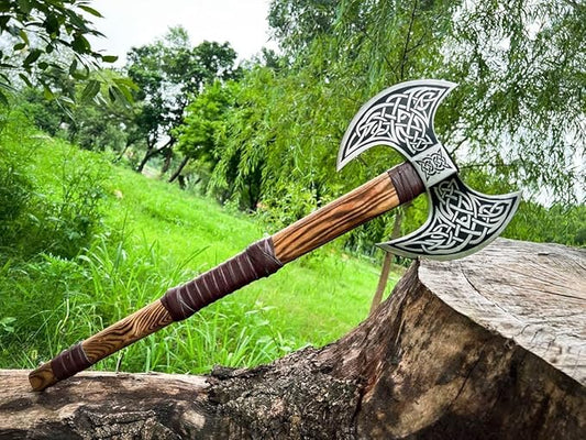 Dark WARRIOR Handmade Double Head Berserker Axe, Large Norse Double Blade, Hand Forged Steel, Forest Hewing Broad Hunting Dane