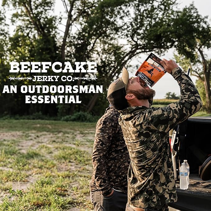BEEFCAKE Jerky Spicy Duo- Beef Jerky Sweet Heat Pork & Hot Spicy Beef Meat Snacks, 9 Gram of Protein and 100 Calories 2.7 Oz | Pack of 2