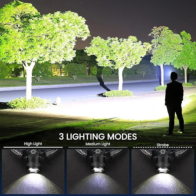 LED Headlamp Rechargeable, 99000 Lumens Bright Head Lamp ?attery Include, 90° Adjustable Head Lights for Forehead with 3 Modes, Long Runtime & Waterproof Headlamps for Adults Camping Hiking