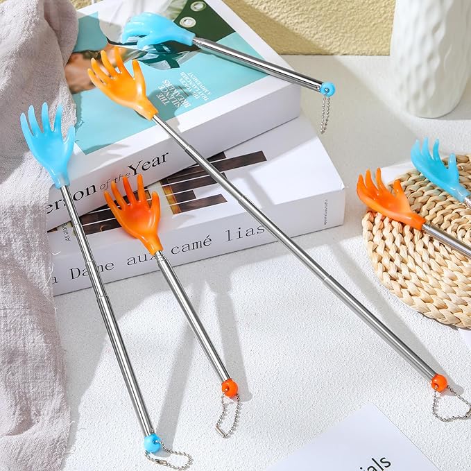 Tioncy 50 Pcs Extendable Back Scratcher Bulk Hand Shaped Retractable Scratcher Telescoping Massage Tool for Men Women Gifts Reducing Back Itching, Yellow and Blue