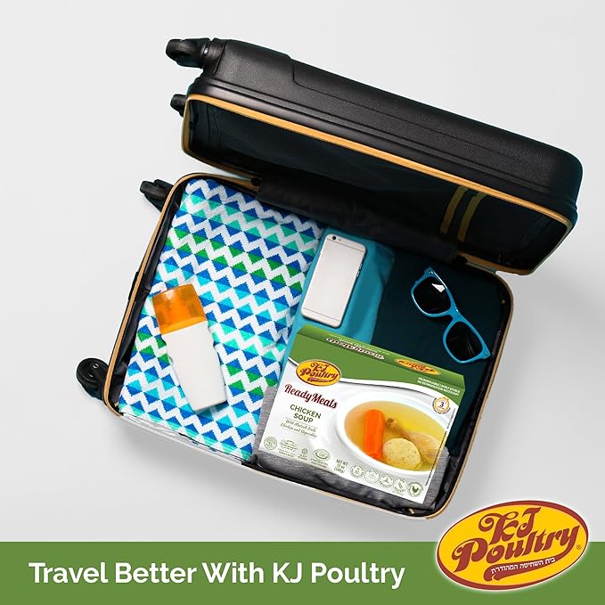 KJ Poultry Kosher Ready Meals - Matza Ball Chicken Soup & Vegetables, CHOMETZ NOT for PASSOVER, MRE Meat Meals Ready to Eat, Shabbos Food, Halal, (3 Pack) Cooked Entree, Shelf Stable Microwave Dinner