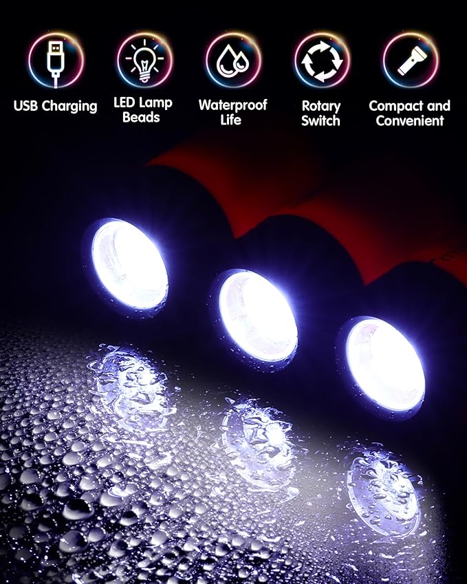 Mudder 12 Pieces Mini Keychain Flashlight Rechargeable Operation Christmas Bulk Plastic Small Torch Flashlight Handheld LED USB Rechargeable Waterproof for Camping Hiking Favor(White Light in Red)