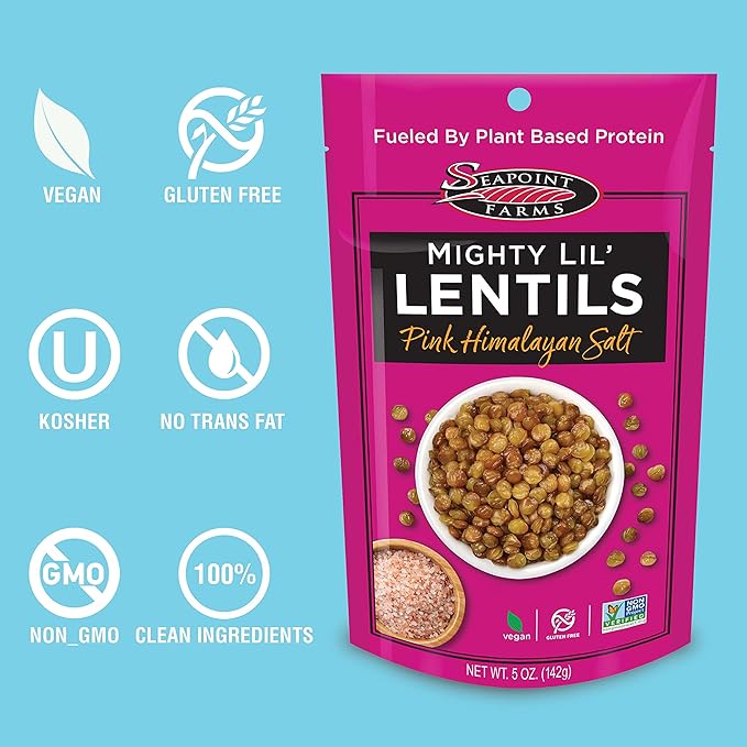Seapoint Farms Mighty Lil??Lentils, Pink Himalayan Salt, Plant Based Protein, Vegan, Gluten-Free, Non-GMO, and Kosher Crunchy Snack for Healthy Snacking, 5 oz (Pack of 3)