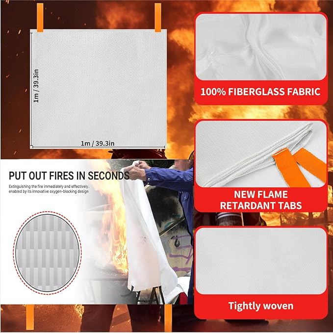 Home Emergency Fire Blankets, (39.3 * 39.3?? 1PACK Fire Blanket for Kitchen, Fireproof Fiberglass Fire Safety Blanket.