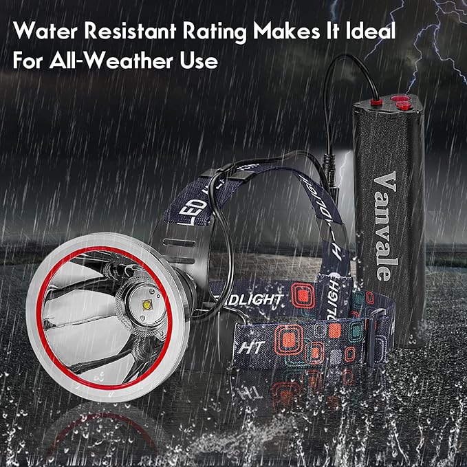 High Power Rechargeable LED Headlamp,IPX4 Waterproof Head Light with Charger,Super Long Lasting Hunting Lamp for Running,Fishing,Camping,Outdoor,Storm Power Outage（White Light）