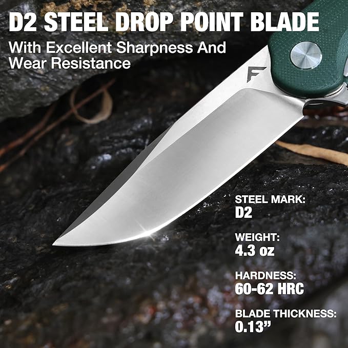 FLISSA Multitool Pocket Knife, 3.3" D2 Blade with G10 Handle, Liner Lock Folding Knife with Glass Breaker, Screwdrivers, Bottle Opener & Rope Cutter for EDC, Survival, Camping, Hiking