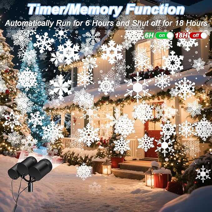 Snowflake Christmas Projector Lights Outdoor, [Timer] Triple Head Snowflake Projector Light, Waterproof 360°Rotating LED Snowfall Projector for Holiday Party Yard Garden Indoor Christmas Decoration