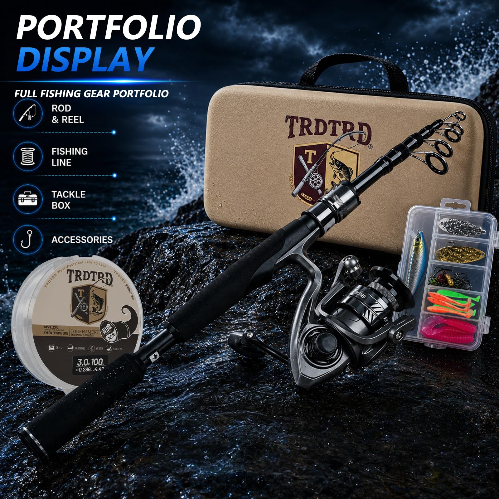 Fishing Rod and Reel Combo Kit—Telescopic Fishing Rod, Collapsible Fishing Rod, Portable Fishing
