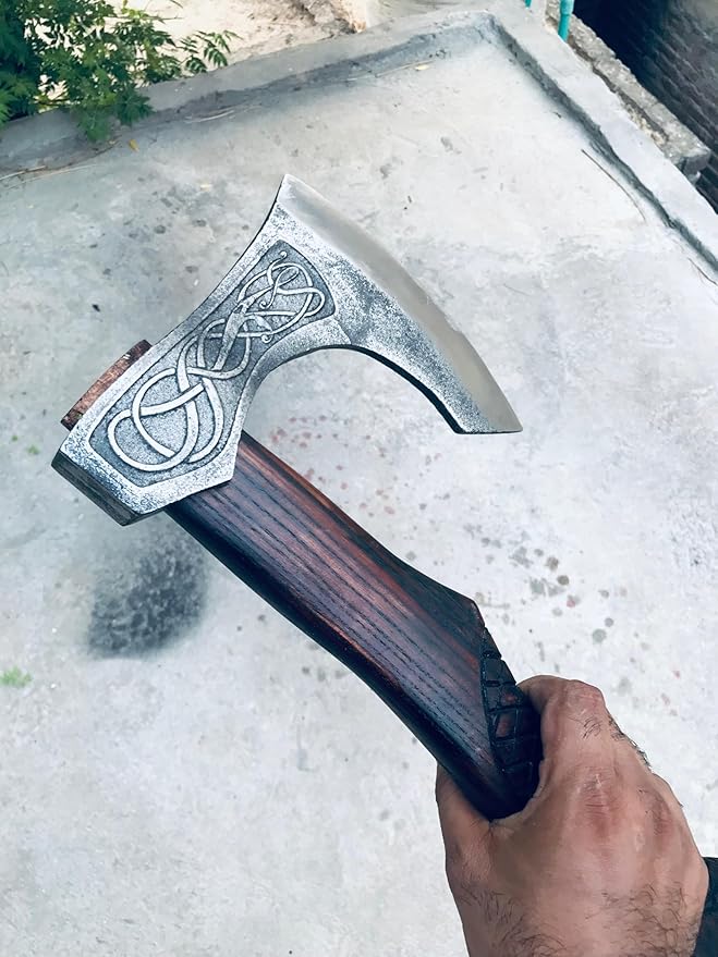 20" Custom handmamde Viking Axe, Battle Axe Real Custom Handmade Real Viking Axe Head, Tomahawk Viking Hatchet Beared Camping Axe Blade, Viking Gift for Him