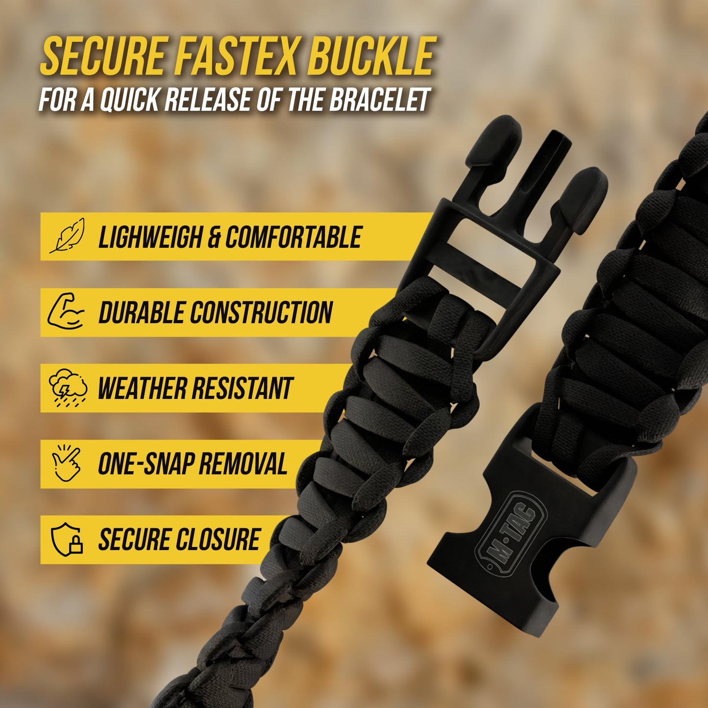 M-Tac Paracord Bracelet – Tactical Survival Wristband with Fastex Buckle – 7-Strand Cord for