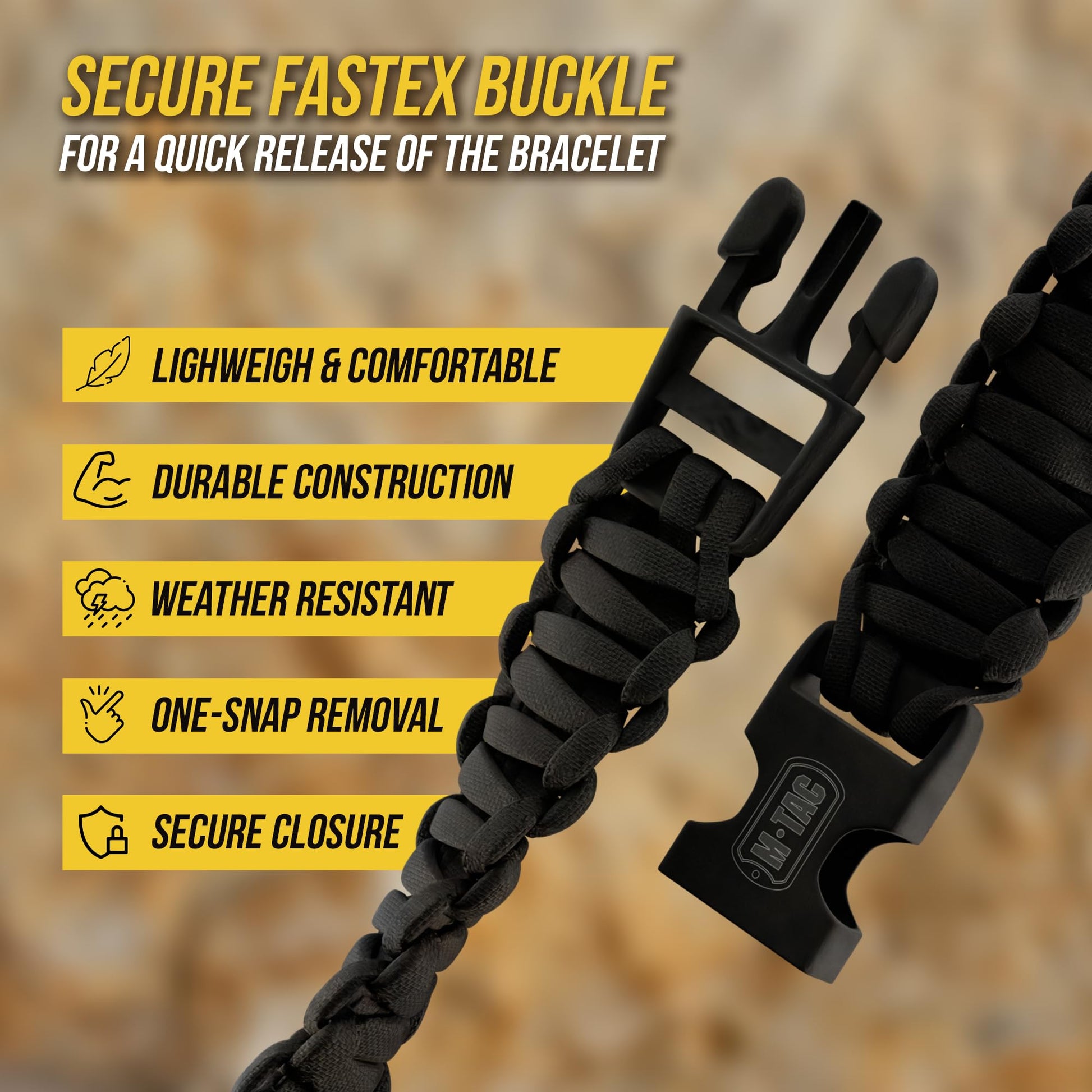 M-Tac Paracord Bracelet – Tactical Survival Wristband with Fastex Buckle – 7-Strand Cord for