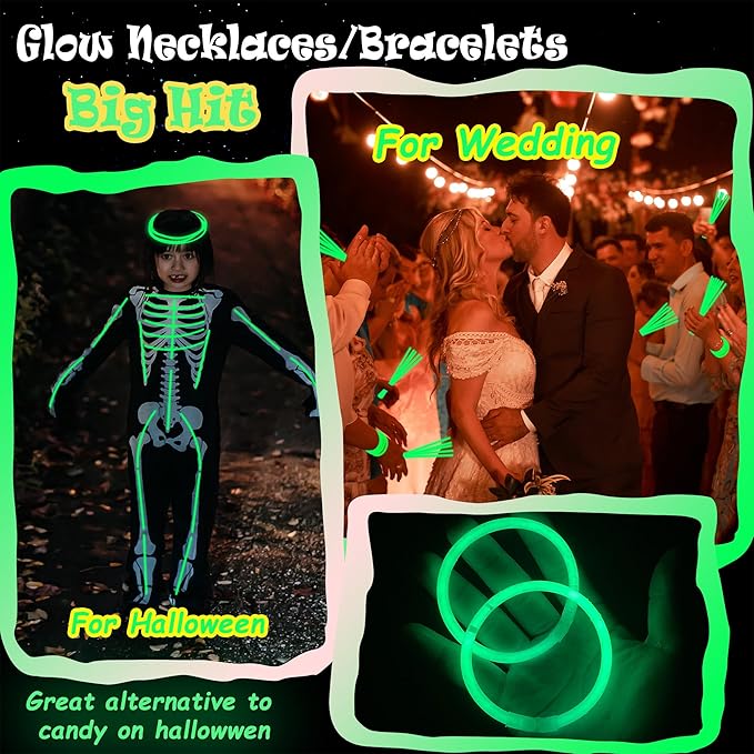 100 pk 8" Glow Sticks Bulk Party Favors, Light up Glow Necklaces & Bracelets in the Dark Party Supplies For Christmas Halloween St. Patrick Birthday Neon Party (100 * Green)